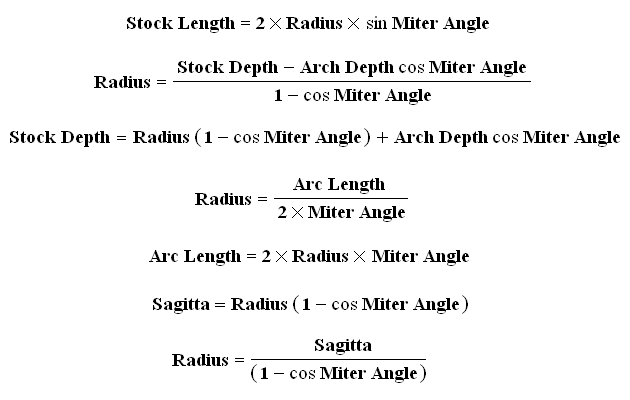 Circular Arch Section sized to Rectangle Formulas