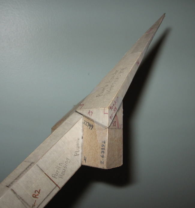 Theoretical Tetrahedron juxtaposed with Hip Rafter intersects Plumb Header Models