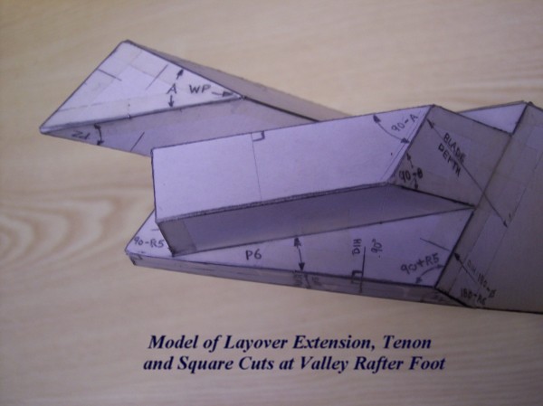 Model of Valley Rafter Foot with Shelf Cut, Tenon and Layover Extension