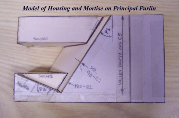 Model of Principal Purlin housing to accommodate intersecting Valley Rafter Peak