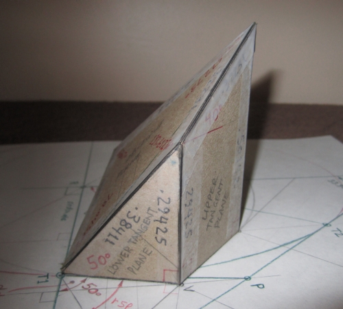 View of the Tangent Planes and plumb line through Points V and P ... Prismatic Solid modeling the Tangent Handrailing Angles
