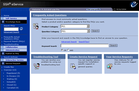Home page of the Web based CRM Application (E-Service)