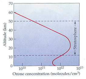 Variation of ozone concentration in the atmosphere