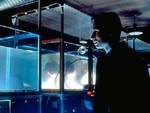 Mulder observa los cuerpos humanos que flotan en un l�quido transparente dentro de un almac�n