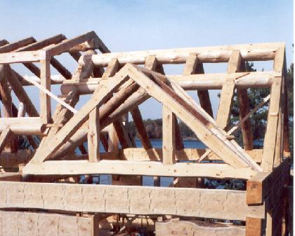 Jack rafters intersect log Valley