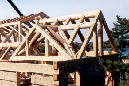 Jack rafters intersect log Valley