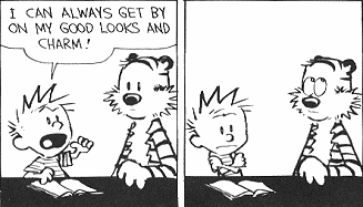 Calvin tries to get out of studying. By Bill Watterson