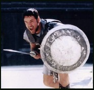 Gladiator Crowe is gonna run through mask-boy.