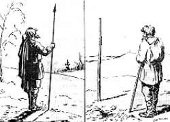 Fig.4 Determinaci�n de la hora por la posici�n del Sol en el cielo (a la izquierda) y por la longitud de las sombras (a la derecha)