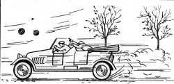 Fig. 21. Las sand�as lanzadas al encuentro de los veloces autom�viles se convierten en �proyectiles�.