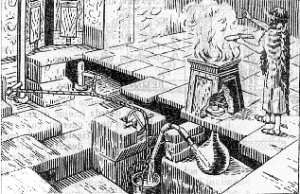Fig. 74.  Secreto de uno de los �milagros� de los sacerdotes egipcios: las puertas del templo se abr�an por la acci�n del fuego que ard�a en el altar..