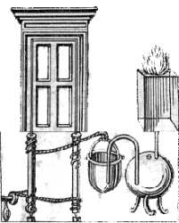 Fig. 75.  Esquema del mecanismo de las puertas del templo, que se abr�an solas cuando ard�a el se da cuerda a s� mismo.
