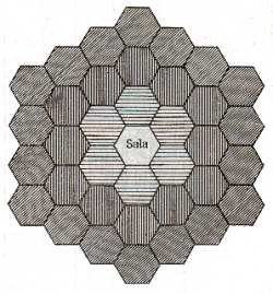 Fig. 106. La triple reflexi�n de las paredes de la sala central produce 36 salas.