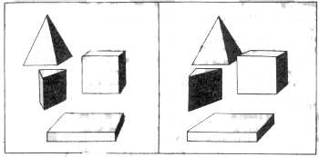 Fig.126.  Parece que estas cuatro figuras geom�tricas, al fundirse las dos im�genes, flotan en el espacio.