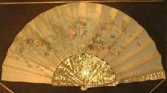French painted Jolivet fan with mother of pearl sticks