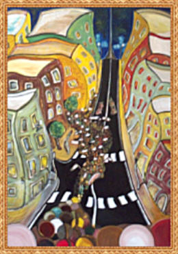 City morning oil painting