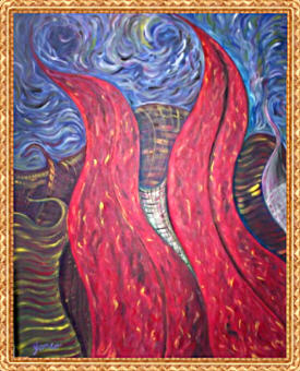 New York on flames acrylic painting