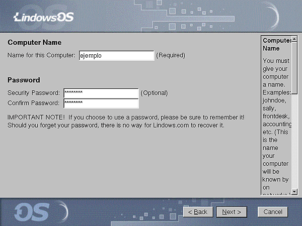 Nombre y password