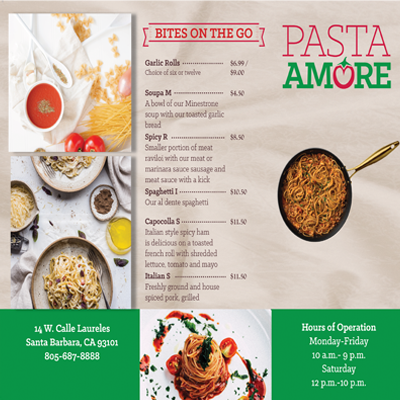 Pasta Amore Menu