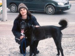 shelter dog with a volunteer