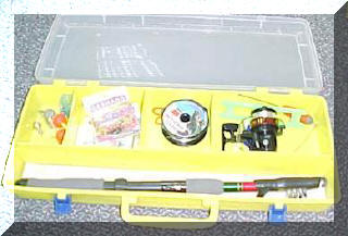 combo set : fishing rod telescopic or 2 section+ spining reel + lure + line- in a hard tackle box