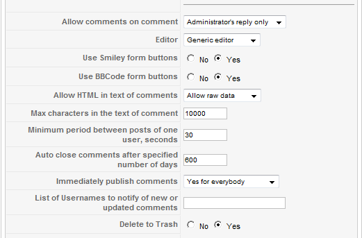 Sample values of yvComment Plugin Parameters. Part 3 of 5.