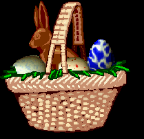 EGGS AND CHOCOLATE BUNNY IN BASKET