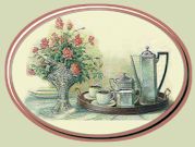 tea set and 
roses