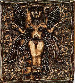 Golden Plaque with fine granulation work of 4-Winged Goddess