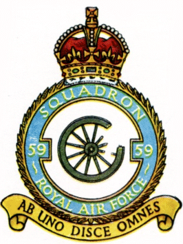 badge of 59 Squadron, Royal Air Force, featuring bleu cleste