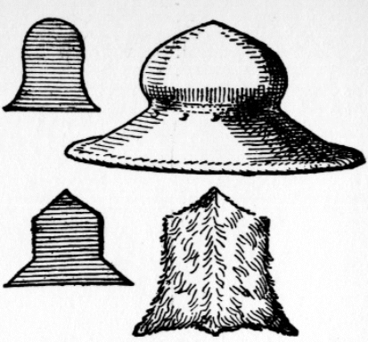 conventional vair shapes (left), an iron hat and a piece of vair fur