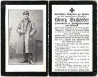 Gedenkbild fr Georg Sachseder, im Alter von 27 Jahren am 11. Juli 1916 vor Verdun gefallen.