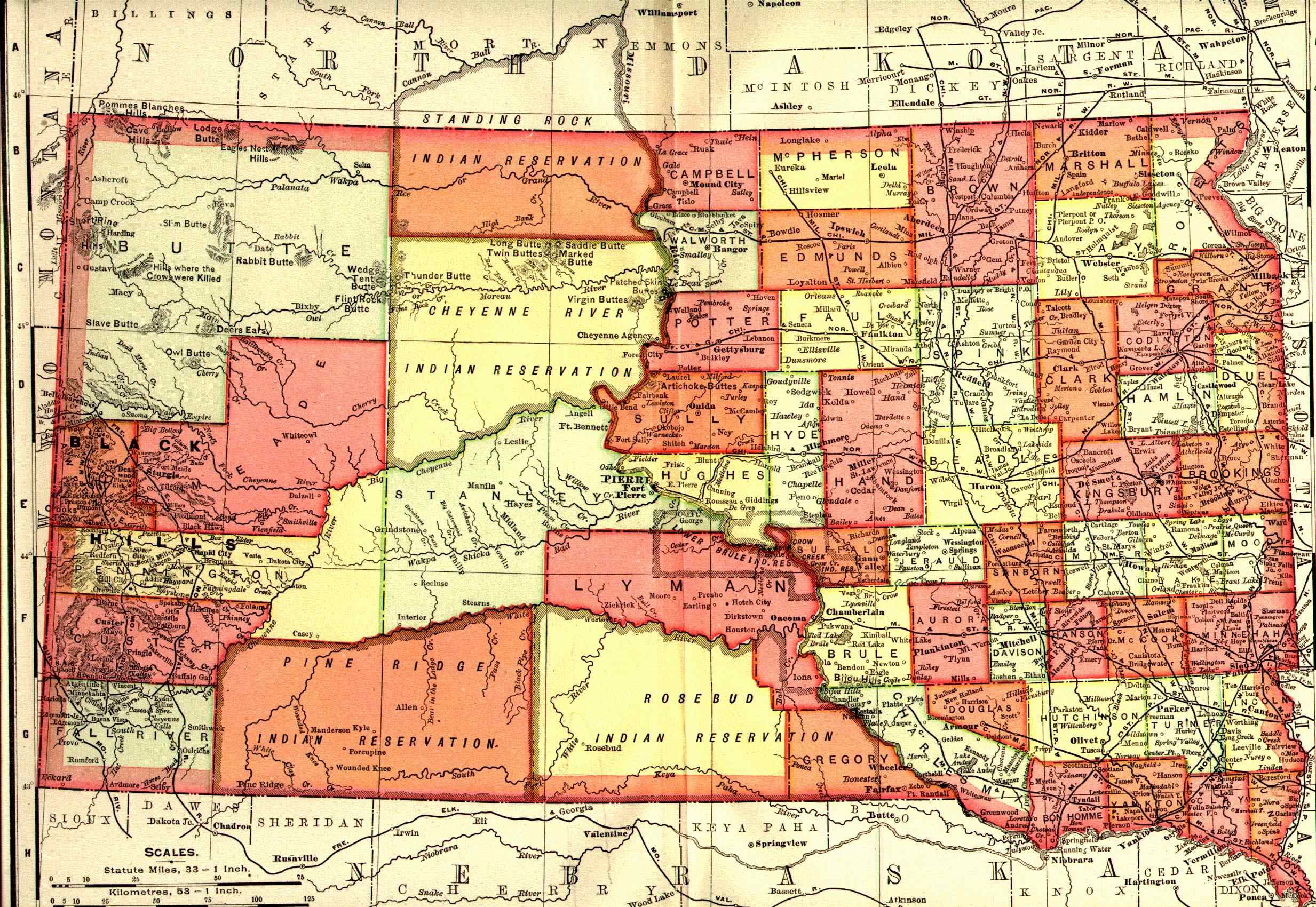 1908 South Dakota map