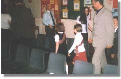 Children and teachers playing the game in Scotland, November 1999