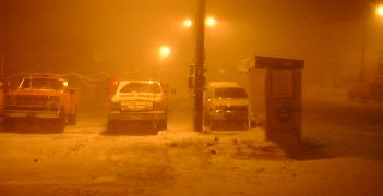 A McMurdo vehicle hitching rail during a stormy winter afternoon