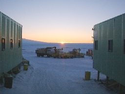 Sunrise at the back door to Scott Base