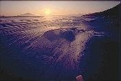 Lots of snow covered ice and a sunset