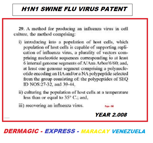 Evidence of the H1N1 virus patent, made in 2008, that caused the epidemic a few months later.