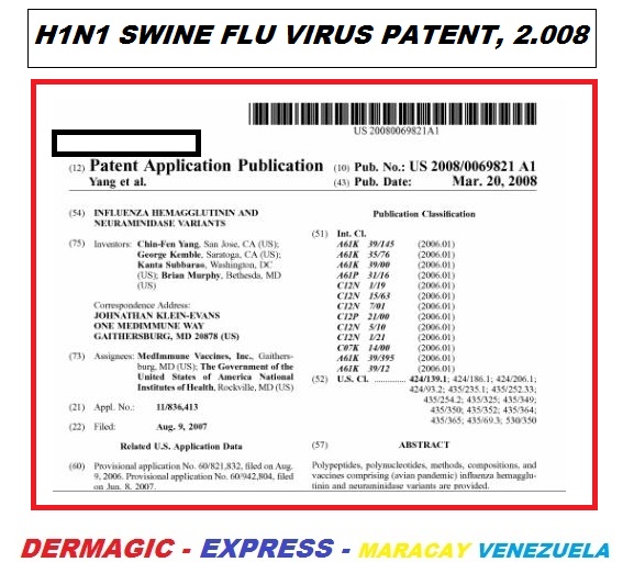 Patente del Virus H1N1 año 2008, meses antes de la Pandemia