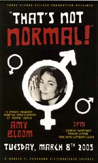 Cover of the flyer for the Amy Bloom?s talk at Three Rivers Community in Norwich entitled "That?s Not Normal"
