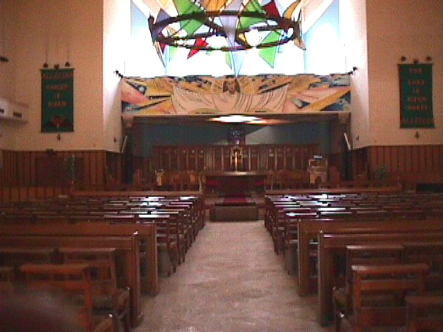 Inside the Cathedral.&nbsp; The mural over the chancel is "Christ in Glory" by Hugh Sowden.