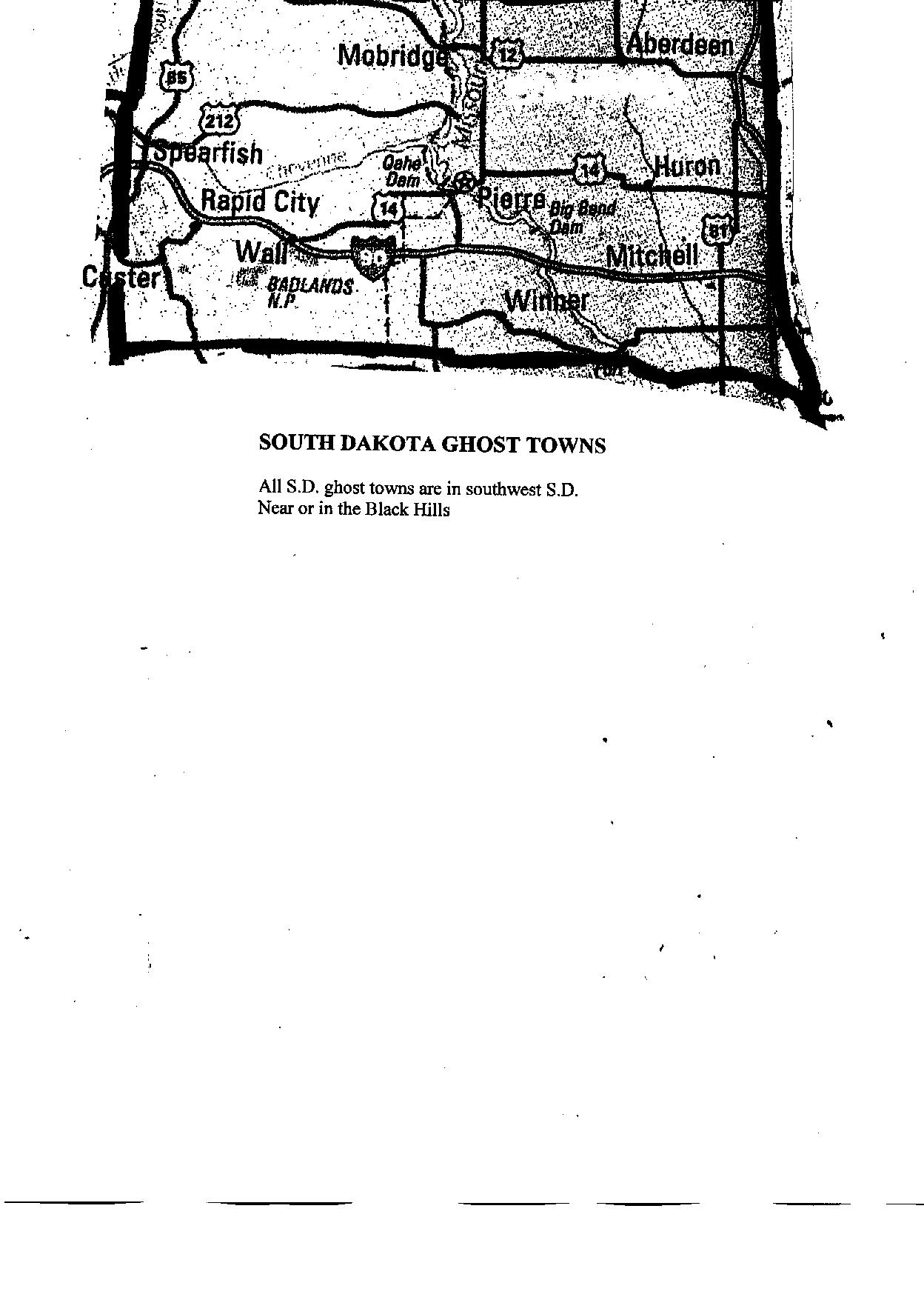 South Dakota Ghost Towns Map