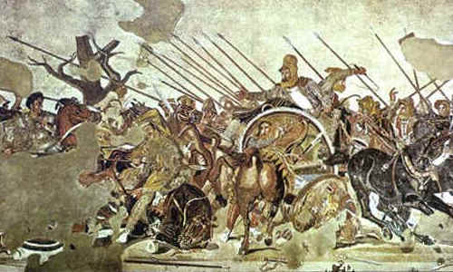 [Alexander vs. Dareios in der Schlacht von Gavgmla - oder von Isss -, Mosaik von Pompeii, knapp 300 Jahre spter]