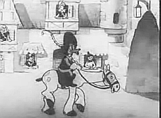 En anka i rollen som d'Artagnan i den tecknade trickfilmen &raquo;De tre musket&ouml;rerna&laquo; (Sovjetunionen 1938)