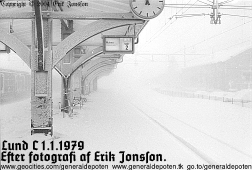 bild av perrongen vid sp&aring;r 2 p&aring; Centralstationen i Lund ny&aring;rsdagen 1979