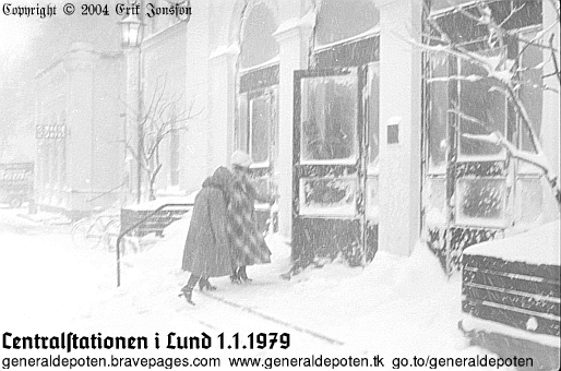 bild av huvuding&aring;ngen ifr&aring;n Bangatan till Centralstationen i Lund ny&aring;rsdagen 1979