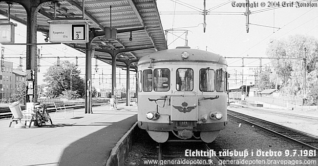 bild av elektrisk r&auml;lsbuss iVarberg den 18 oktober 1981