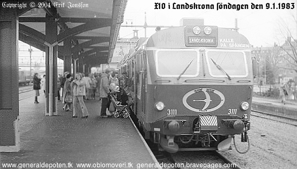 bild av X10 på spår 8 Landskrona station den 9.1.1983