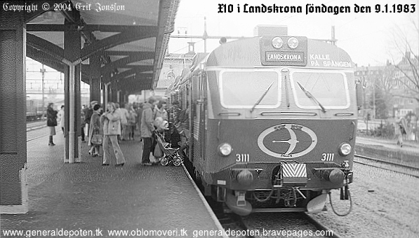 bild av X10 p&aring; sp&aring;r 8 Landskrona station den 9.1.1983