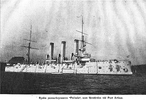Den ryska pansarkryssaren �Pallada�, som f�rst�rdes vid Port Arthur.